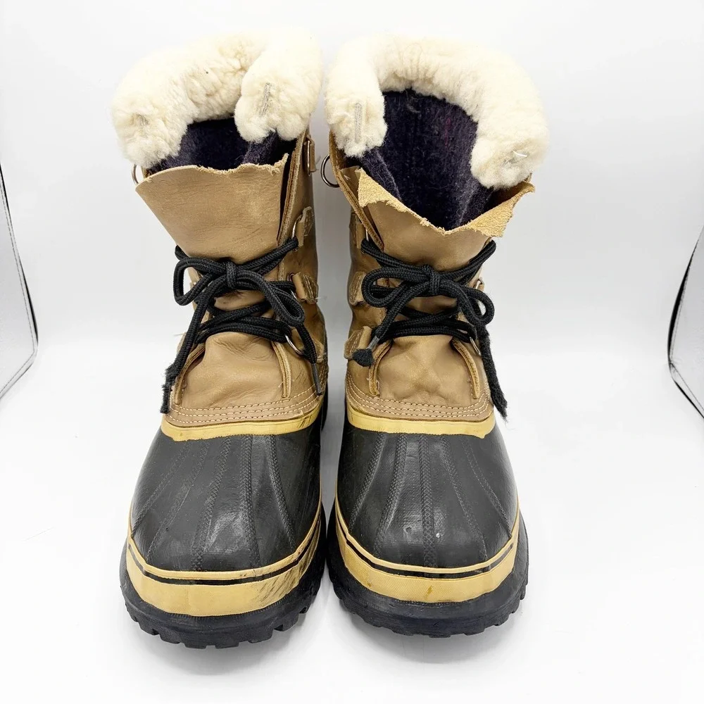 VTG Sorel Caribou Boots Mens 11 Brown Leather Winter Snow Waterproof Made Canada